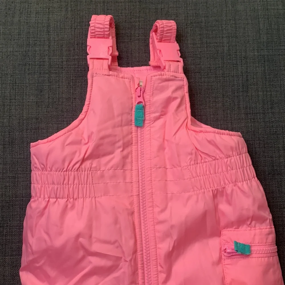 Carter’s Girls Snow Bib Snowsuit Pink 24 Months Leg Pocket Adjustable Straps